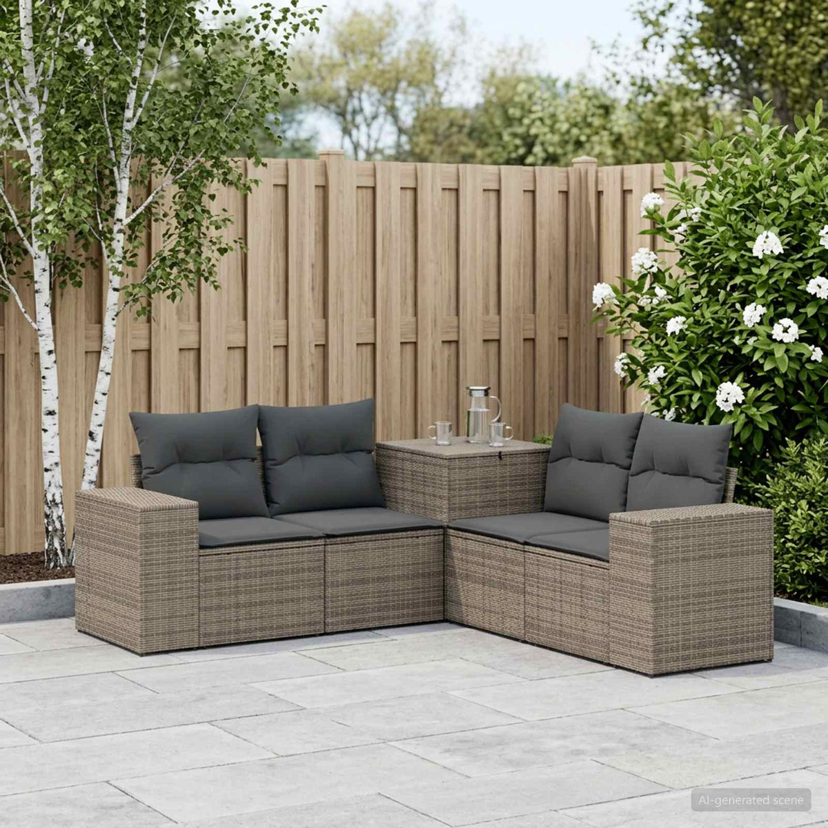 Bankstel 5 st Grijs en Donkergrijs Poly Rattan en Staal is nu te koop bij PeponiXL, paradijselijk wonen!