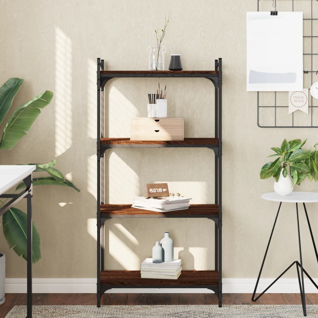 Boekenkast 4-laags 60x30x120 cm bewerkt hout bruin eikenkleur is nu te koop bij PeponiXL, paradijselijk wonen!