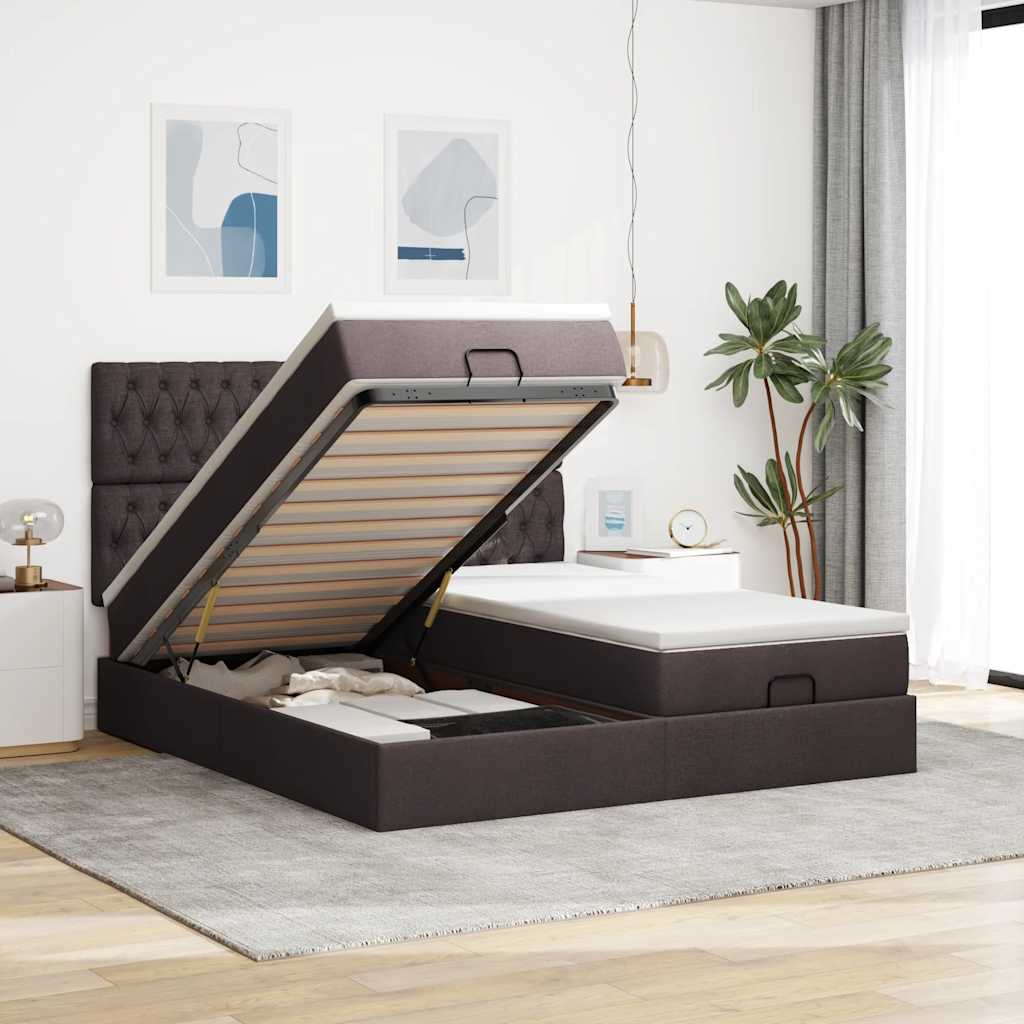 Ottoman bed met matrassen 180x200cm stof donkerbruin is nu te koop bij PeponiXL, paradijselijk wonen!