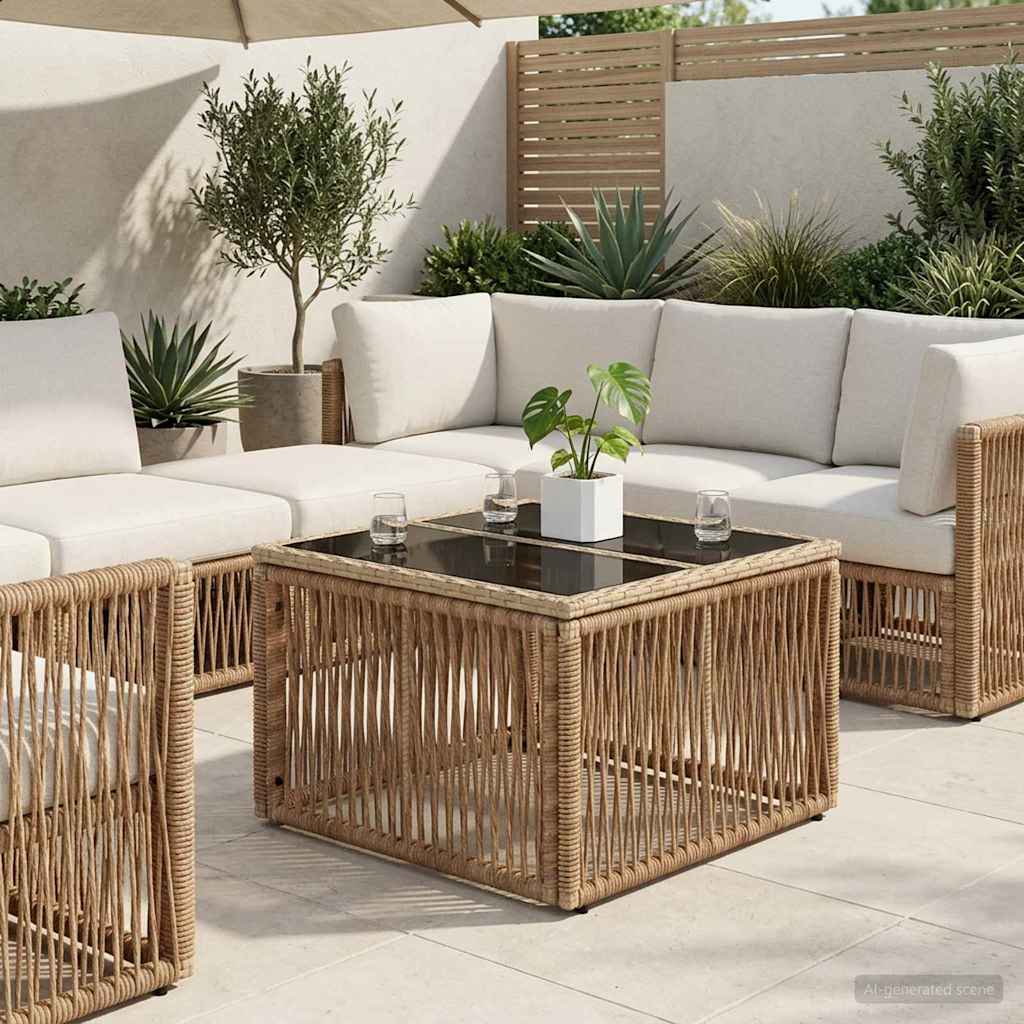 Tuinstafel Beige en zwart 55 x 55 x 37 cm PE Rattan en Glas is nu te koop bij PeponiXL, paradijselijk wonen!