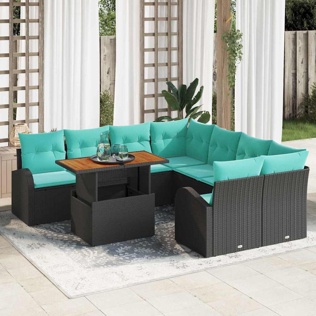 Tuin Sofa Set met opslag 9 pcs Zwart Poly riet is nu te koop bij PeponiXL, paradijselijk wonen!