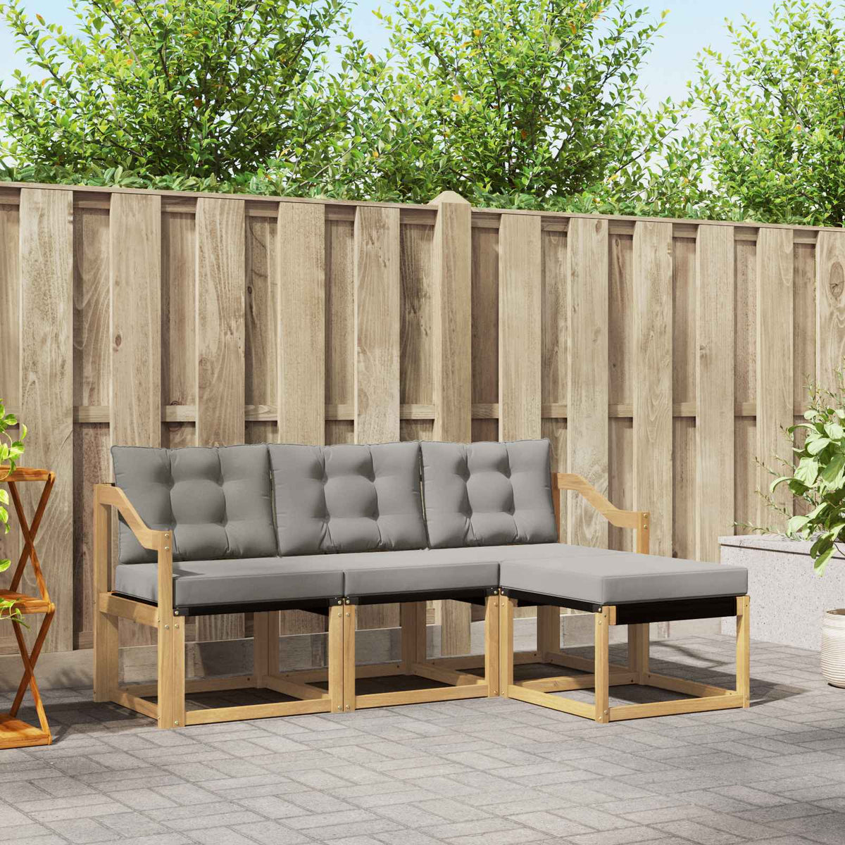 Buiten bankenset met kussen 4 pcs Wit en Lichtgrijs is nu te koop bij PeponiXL, paradijselijk wonen!