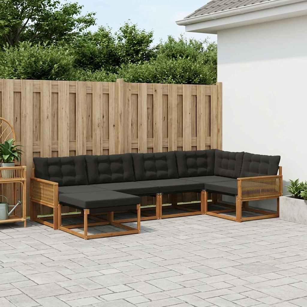 Buiten bankenset met kussen 6 pcs Naturel en Zwart is nu te koop bij PeponiXL, paradijselijk wonen!