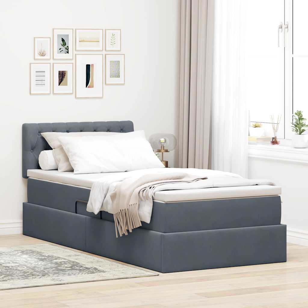 Opbergbed met LED met matras Donkergrijs 90 x 200 cm Fluweel is nu te koop bij PeponiXL, paradijselijk wonen!