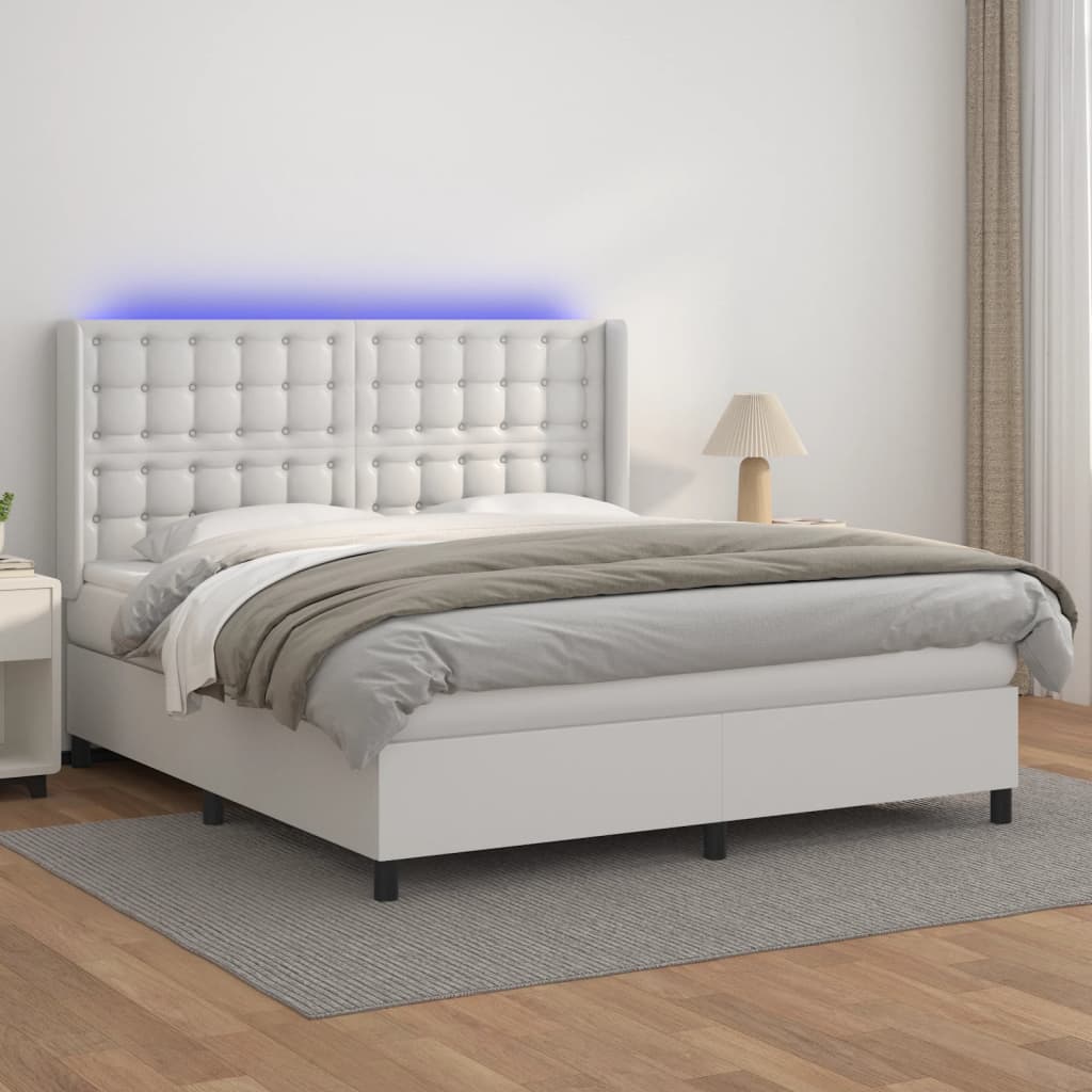 Boxspring met matras en LED kunstleer wit 160x200 cm is nu te koop bij PeponiXL, paradijselijk wonen!