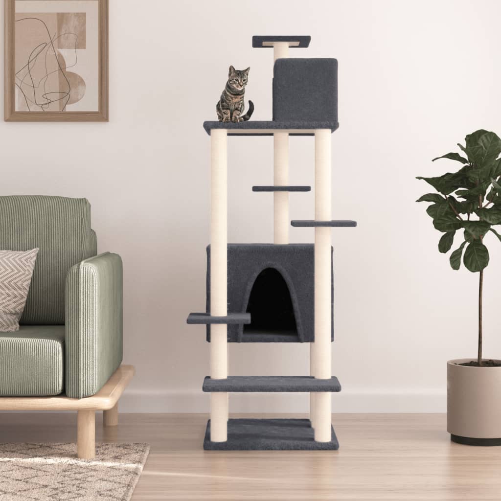 Kattenmeubel met sisal krabpalen 154 cm donkergrijs is nu te koop bij PeponiXL, paradijselijk wonen!