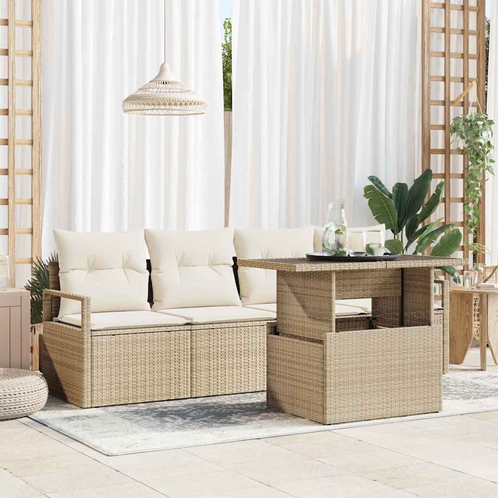 Tuin Sofa Set met opslag 5 pcs Beige en Crème poly rattan is nu te koop bij PeponiXL, paradijselijk wonen!