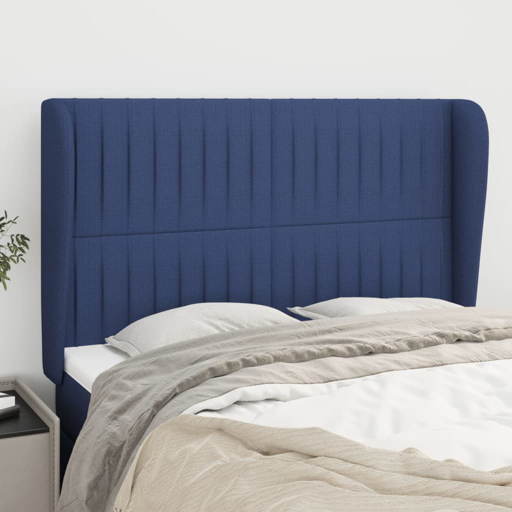 Hoofdbord met randen 147x23x118/128 cm stof blauw is nu te koop bij PeponiXL, paradijselijk wonen!