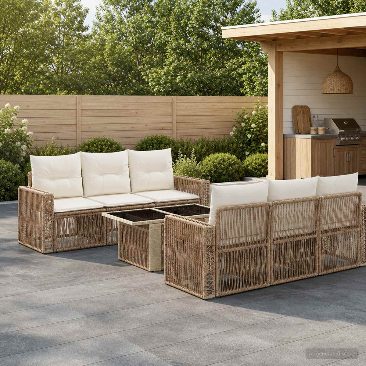 Tuinbankenset 7 st Beige en Crème Wit poly rattan is nu te koop bij PeponiXL, paradijselijk wonen!