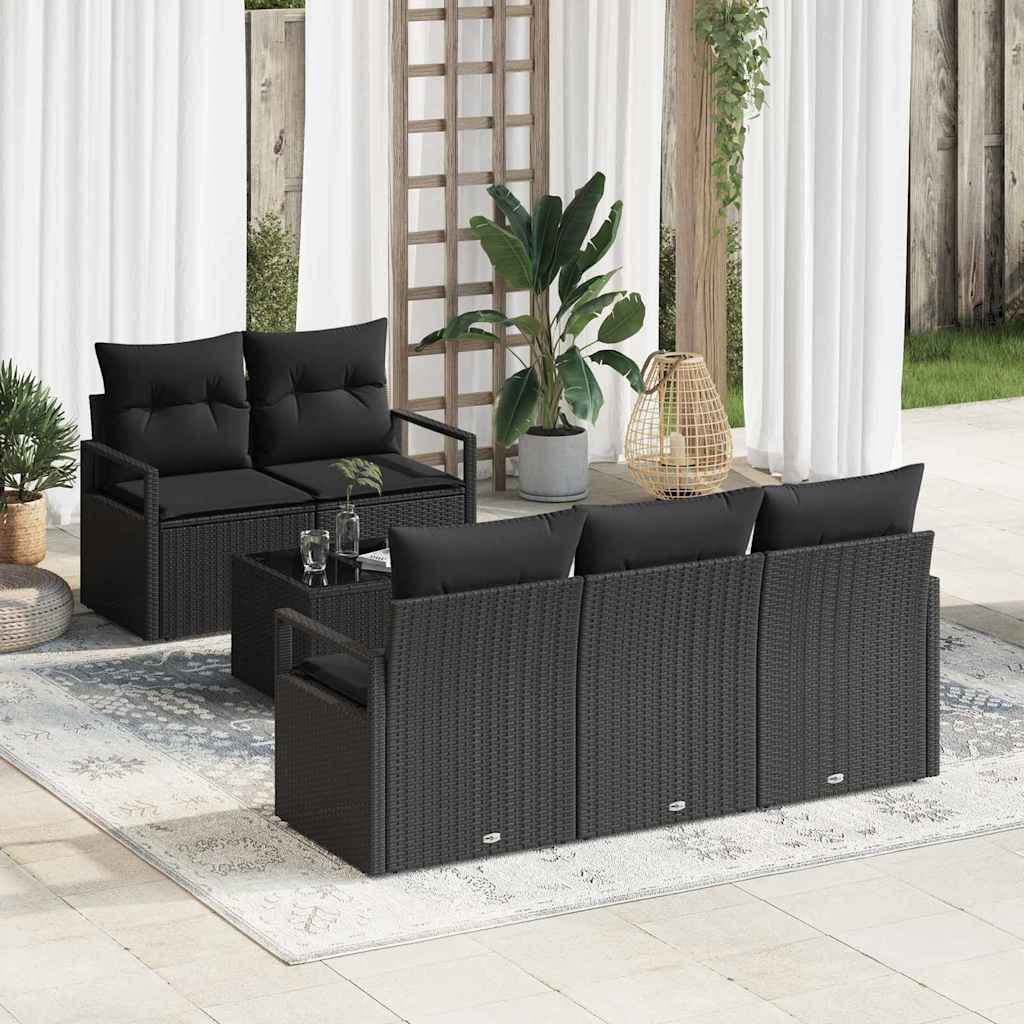 Bankstel met kussen 6 pcs Zwart poly rattan is nu te koop bij PeponiXL, paradijselijk wonen!