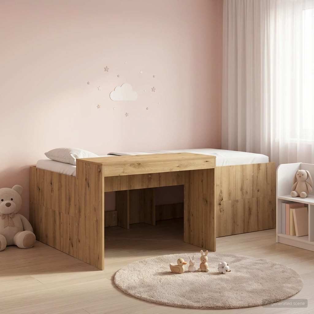 Hoge Bed Frame met Bureau voor Kinderen Artisanaal eiken is nu te koop bij PeponiXL, paradijselijk wonen!