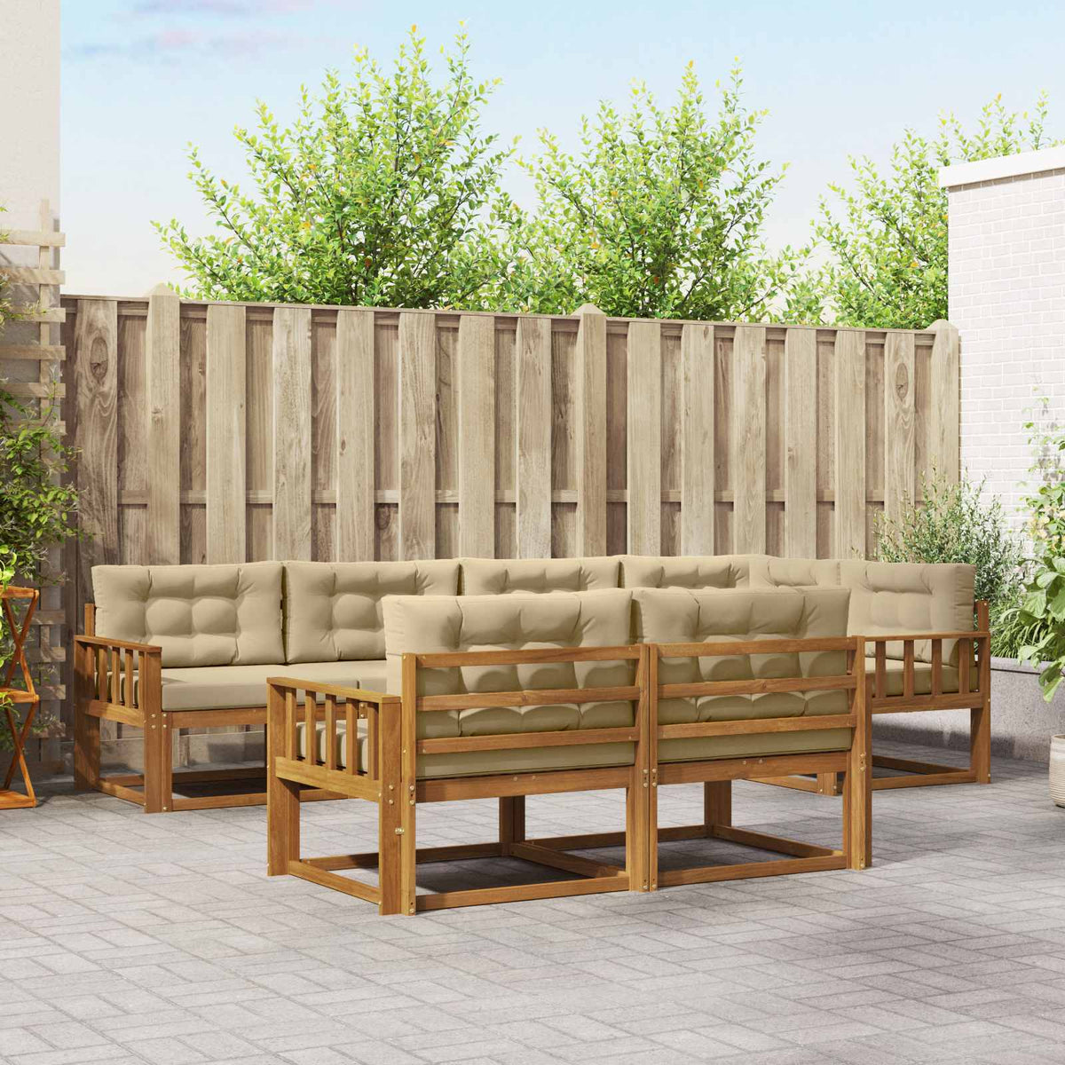 Buiten bankenset met kussen 7 pcs Natuurlijk en Beige is nu te koop bij PeponiXL, paradijselijk wonen!