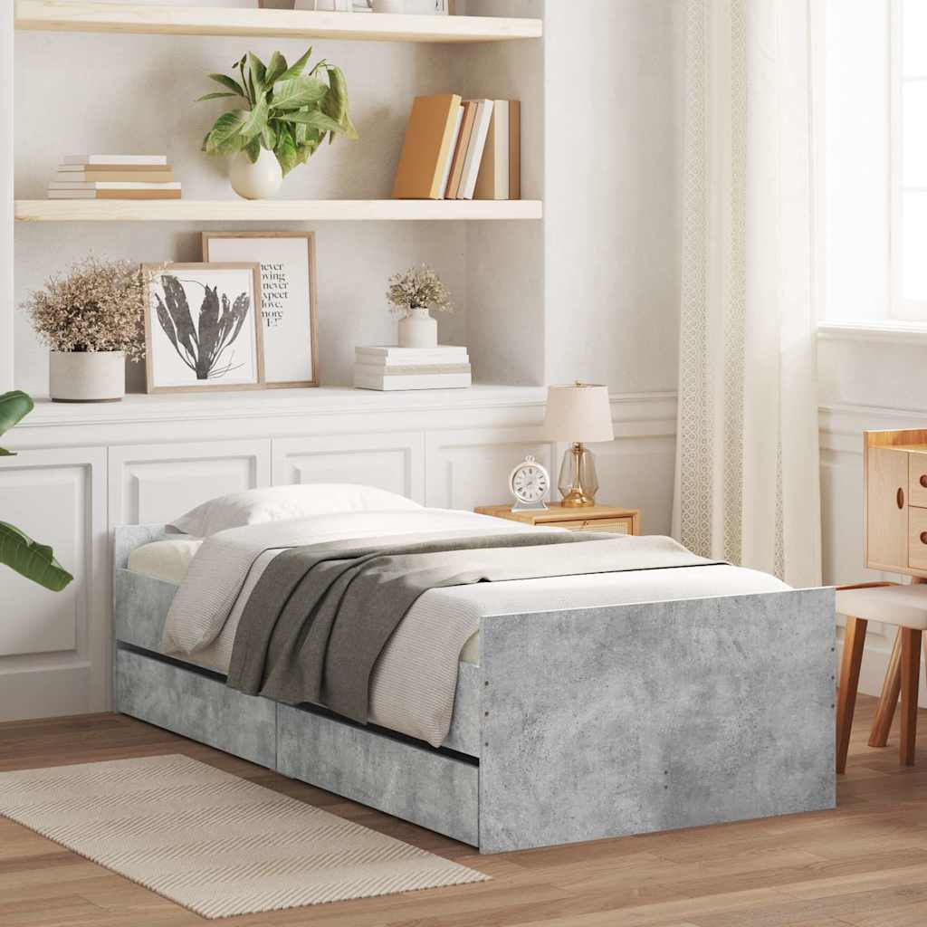Bedframe met lades betongrijs 100x200 cm is nu te koop bij PeponiXL, paradijselijk wonen!