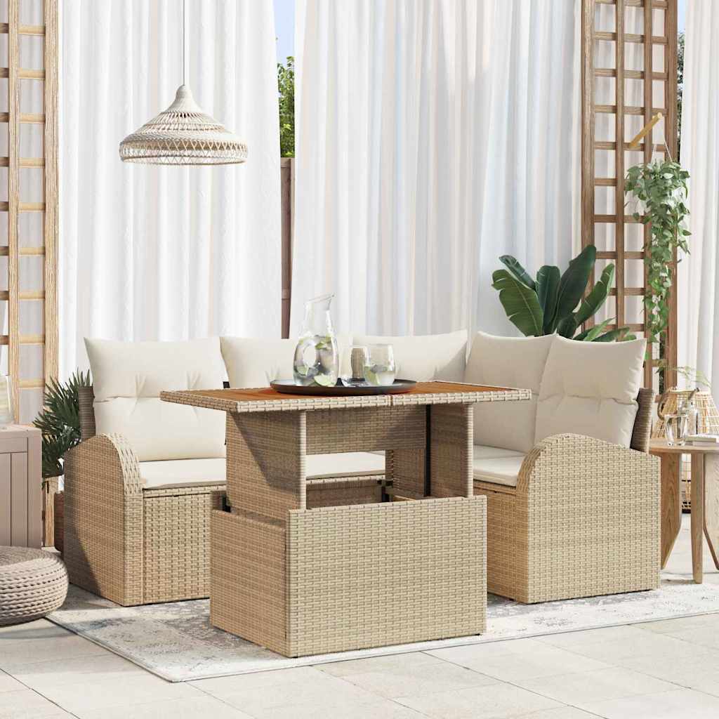 Tuin Sofa Set met kussen 5 pcs beige en crèmekleurig is nu te koop bij PeponiXL, paradijselijk wonen!