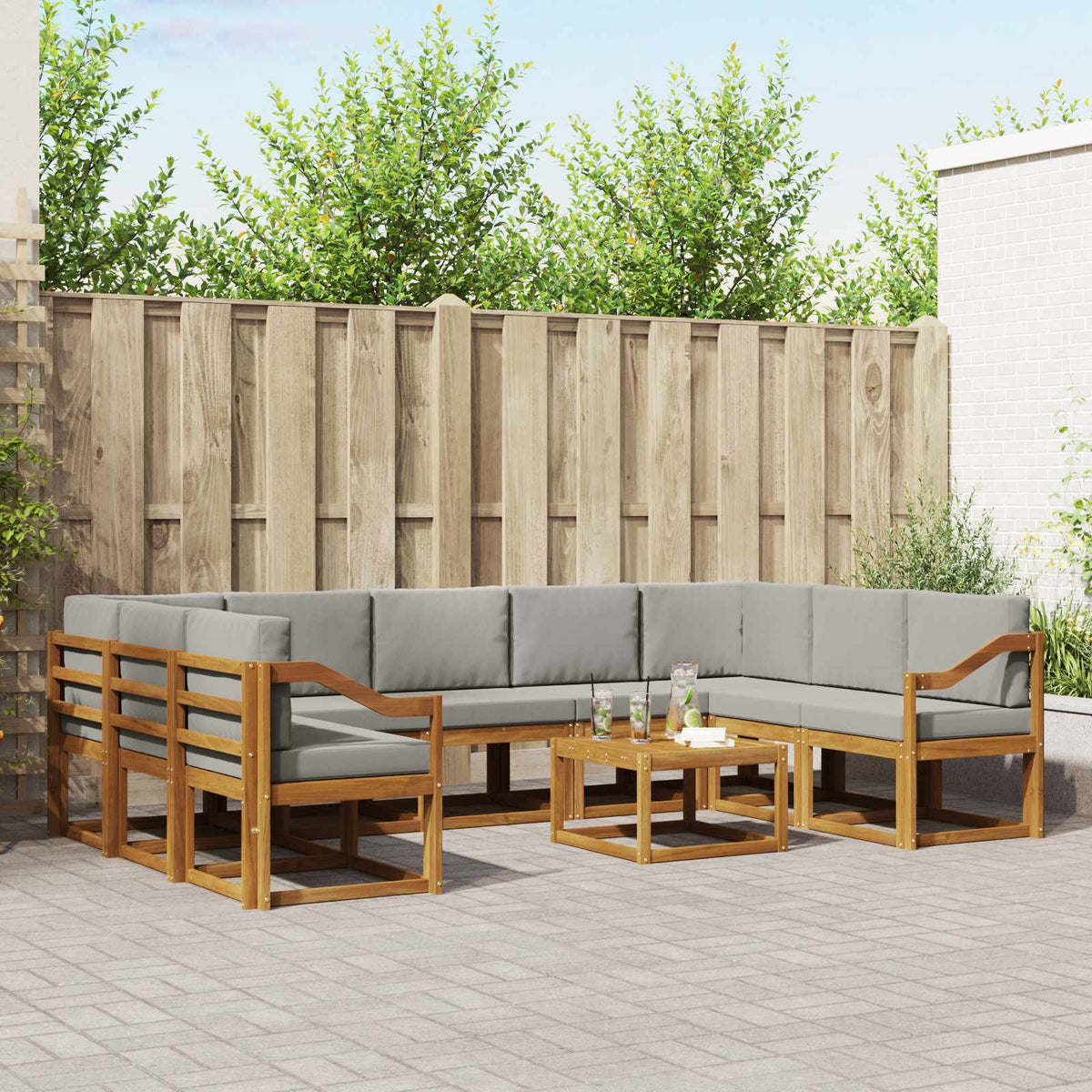 Buiten bankenset met kussen 10 pcs Natuurlijk en Lichtgrijs is nu te koop bij PeponiXL, paradijselijk wonen!