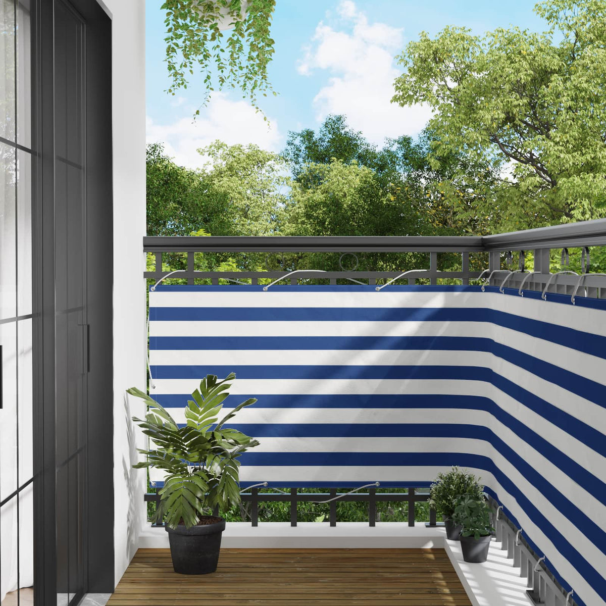 Balkon Scherm Blauw en Wit 100 x 400 cm Oxford Stof is nu te koop bij PeponiXL, paradijselijk wonen!
