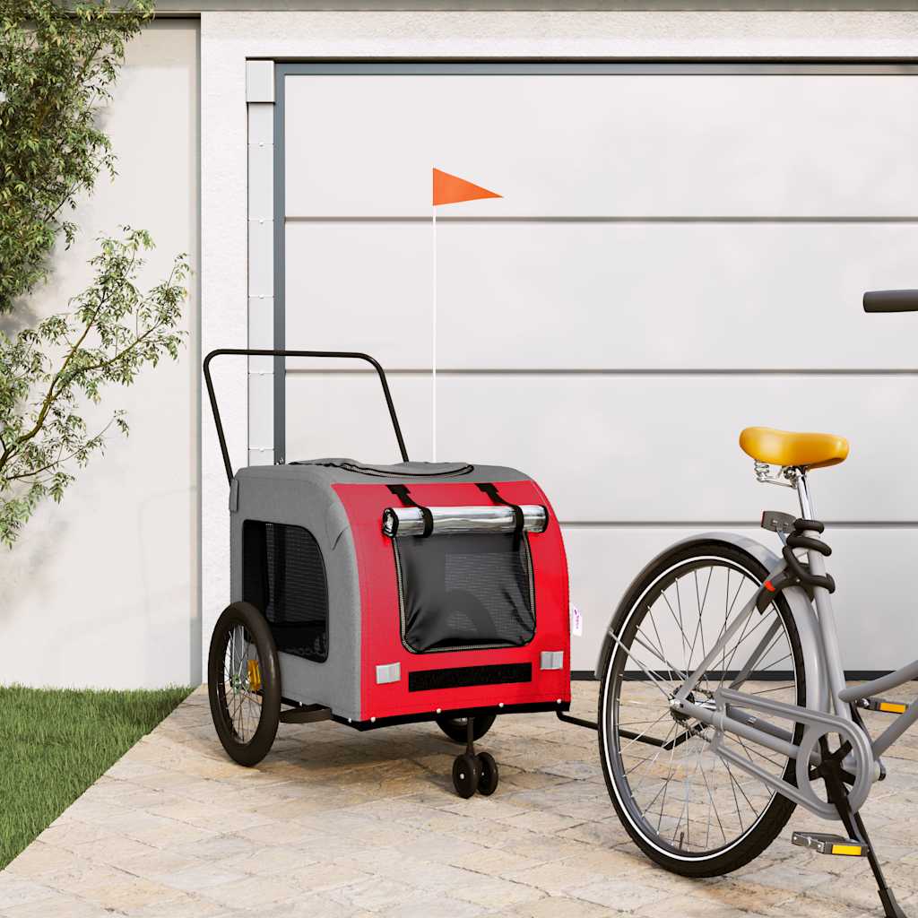 Hondenfietstrailer oxford stof en ijzer rood en grijs is nu te koop bij PeponiXL, paradijselijk wonen!