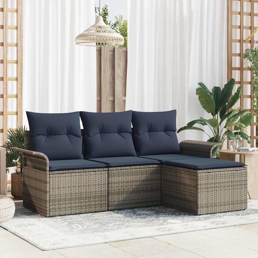 Tuin Sofa Set met kussen 4 pcs Grijs poly rattan is nu te koop bij PeponiXL, paradijselijk wonen!