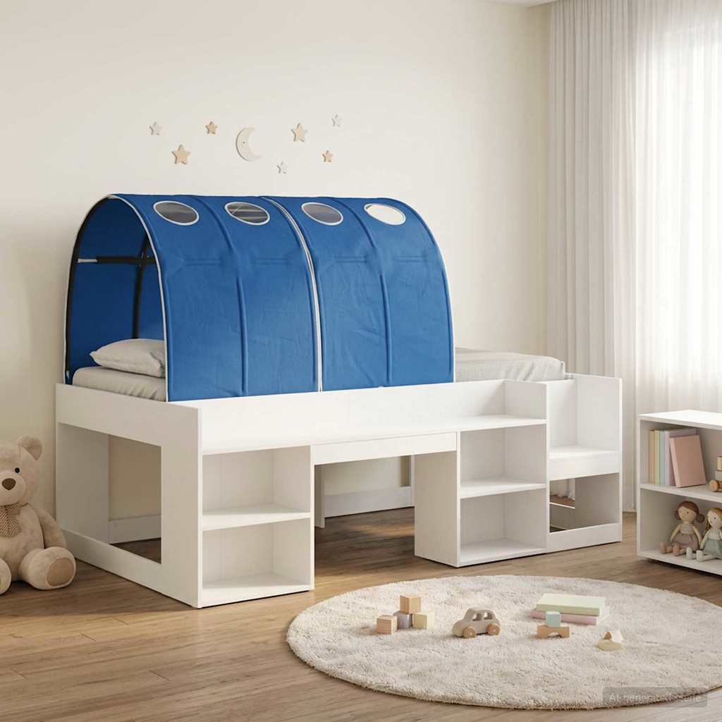 Bedframe met tunnel met plank 3 pcs Wit en Blauw Bewerkt hout is nu te koop bij PeponiXL, paradijselijk wonen!