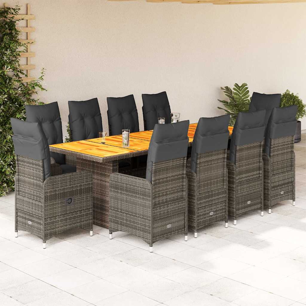 11-delige Bistroset met kussens poly rattan grijs is nu te koop bij PeponiXL, paradijselijk wonen!