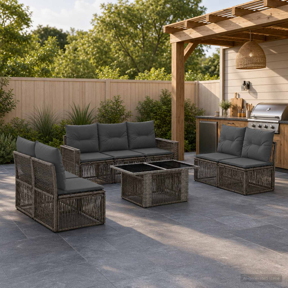Tuinbankenset 8 st Grijs en Donkergrijs poly rattan is nu te koop bij PeponiXL, paradijselijk wonen!