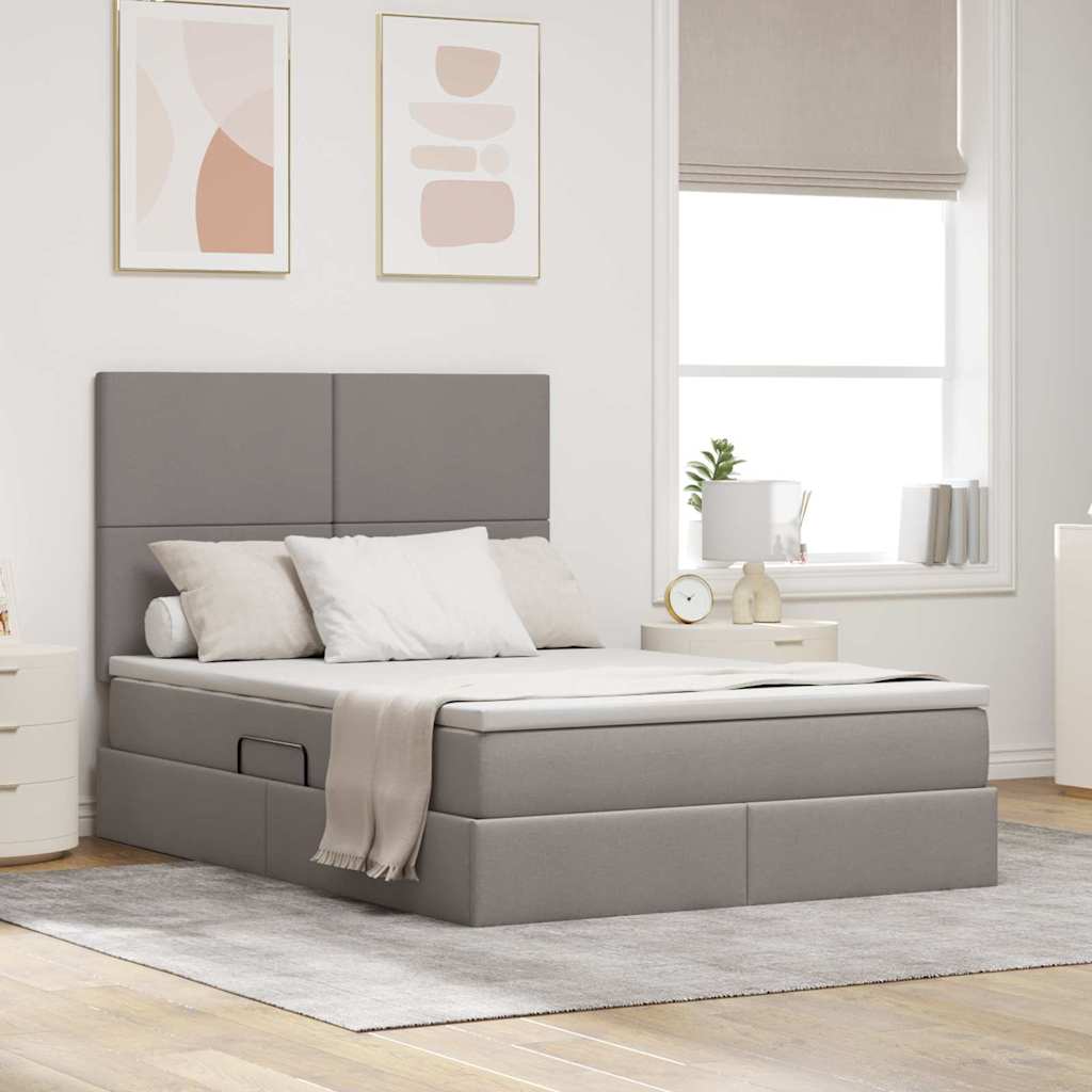 Opbergbed met LED met matras Taupe 140 x 200 cm Polyester is nu te koop bij PeponiXL, paradijselijk wonen!