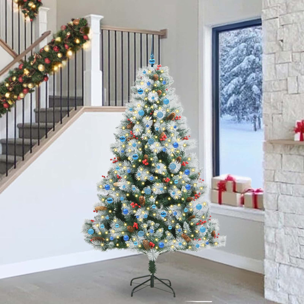 Kunstkerstboom Groen en wit 240 cm PVC en Metaal en Plastic is nu te koop bij PeponiXL, paradijselijk wonen!