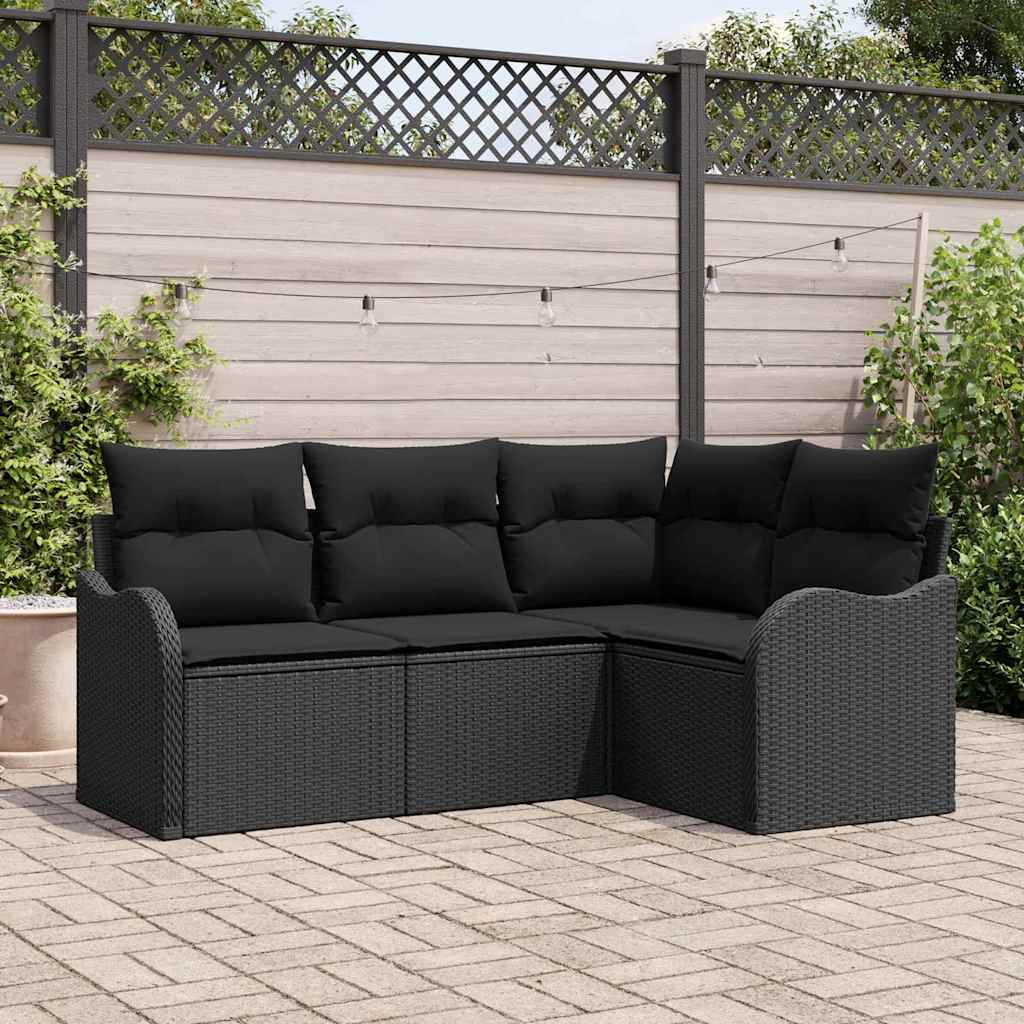 Tuin Sofa Set met opslag 4 pcs Zwart poly rattan is nu te koop bij PeponiXL, paradijselijk wonen!