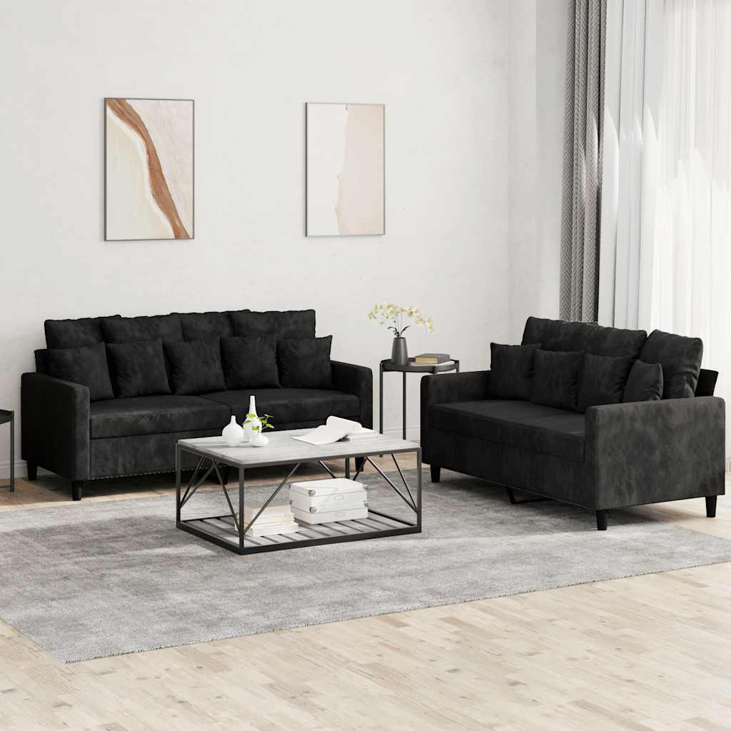 2-delige Loungeset met kussens fluweel zwart is nu te koop bij PeponiXL, paradijselijk wonen!