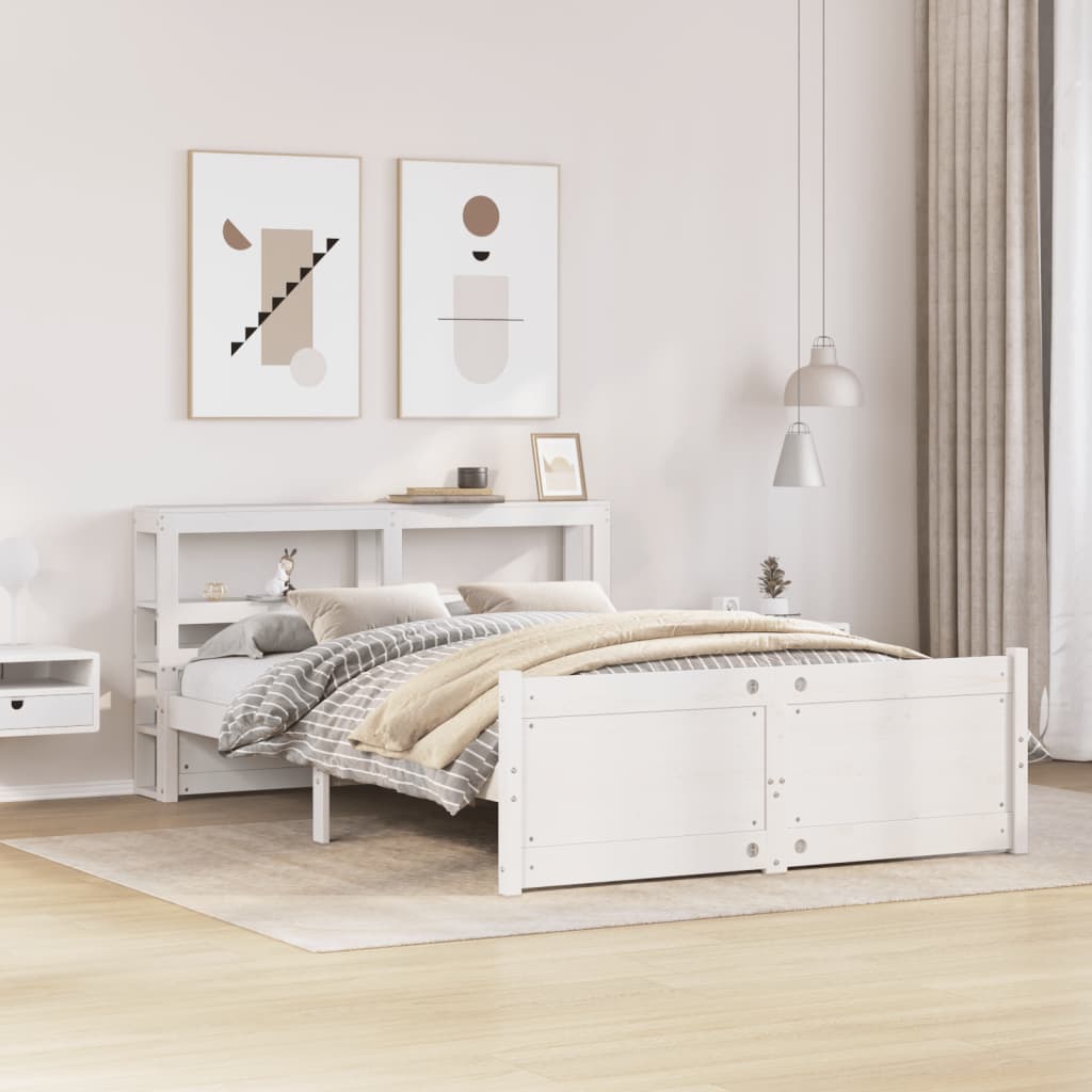 Bedframe met hoofdbord massief grenenhout wit 135x190 cm is nu te koop bij PeponiXL, paradijselijk wonen!