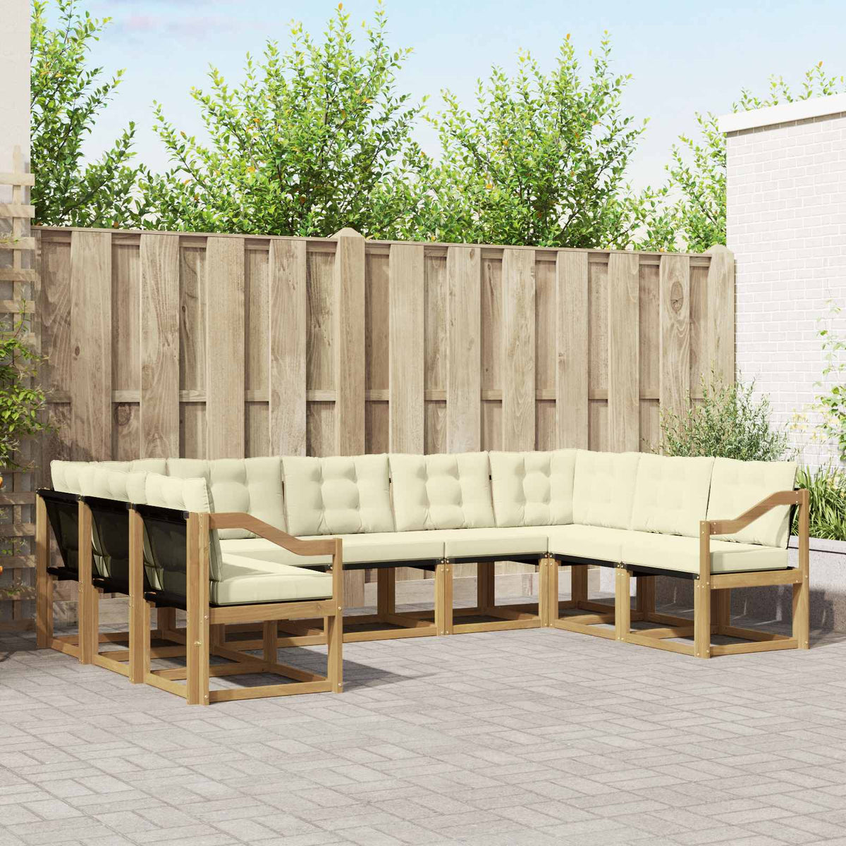 Buiten bankenset met kussen 9 pcs Wit en crèmekleurig is nu te koop bij PeponiXL, paradijselijk wonen!
