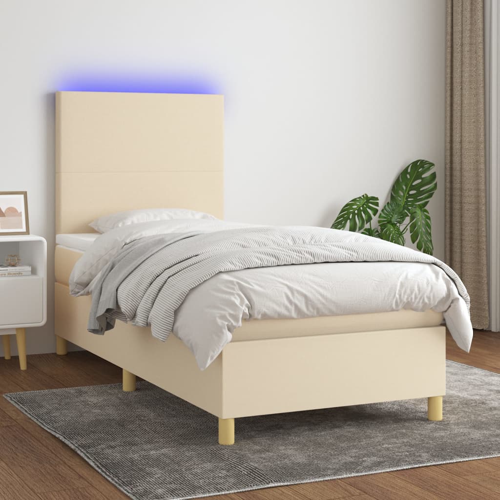 Boxspring met matras en LED stof crèmekleurig 80x200 cm is nu te koop bij PeponiXL, paradijselijk wonen!