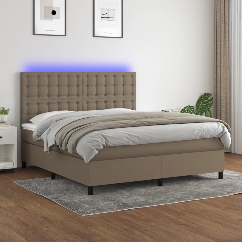 Boxspring met matras en LED stof taupe 160x200 cm is nu te koop bij PeponiXL, paradijselijk wonen!