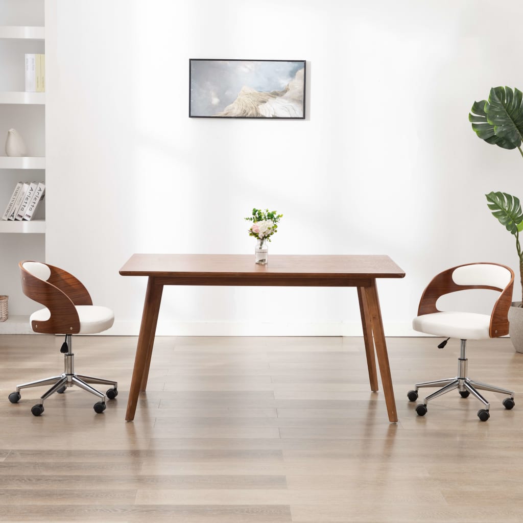 Eetkamerstoelen draaibaar 2 st gebogen hout en kunstleer wit is nu te koop bij PeponiXL, paradijselijk wonen!