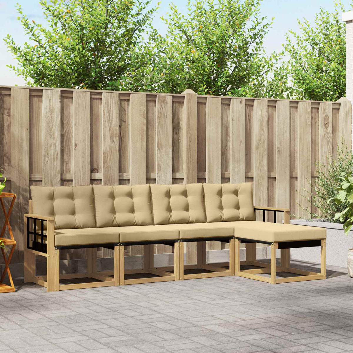 Buiten bankenset met kussen 5 pcs Wit en Beige is nu te koop bij PeponiXL, paradijselijk wonen!