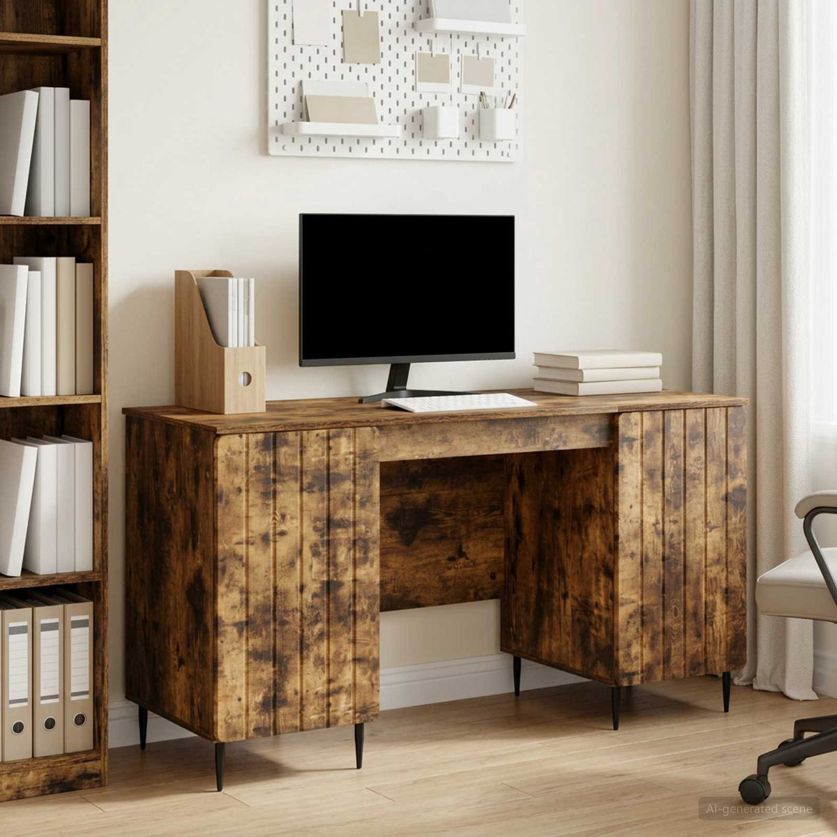 Bureau met plank Gerookt eiken 142,5 x 50 x 75 cm Bewerkt hout is nu te koop bij PeponiXL, paradijselijk wonen!