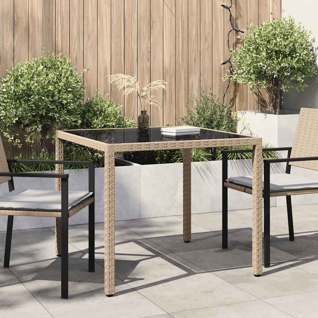 Tuintafel 90x90x75 cm gehard glas en poly rattan beige is nu te koop bij PeponiXL, paradijselijk wonen!