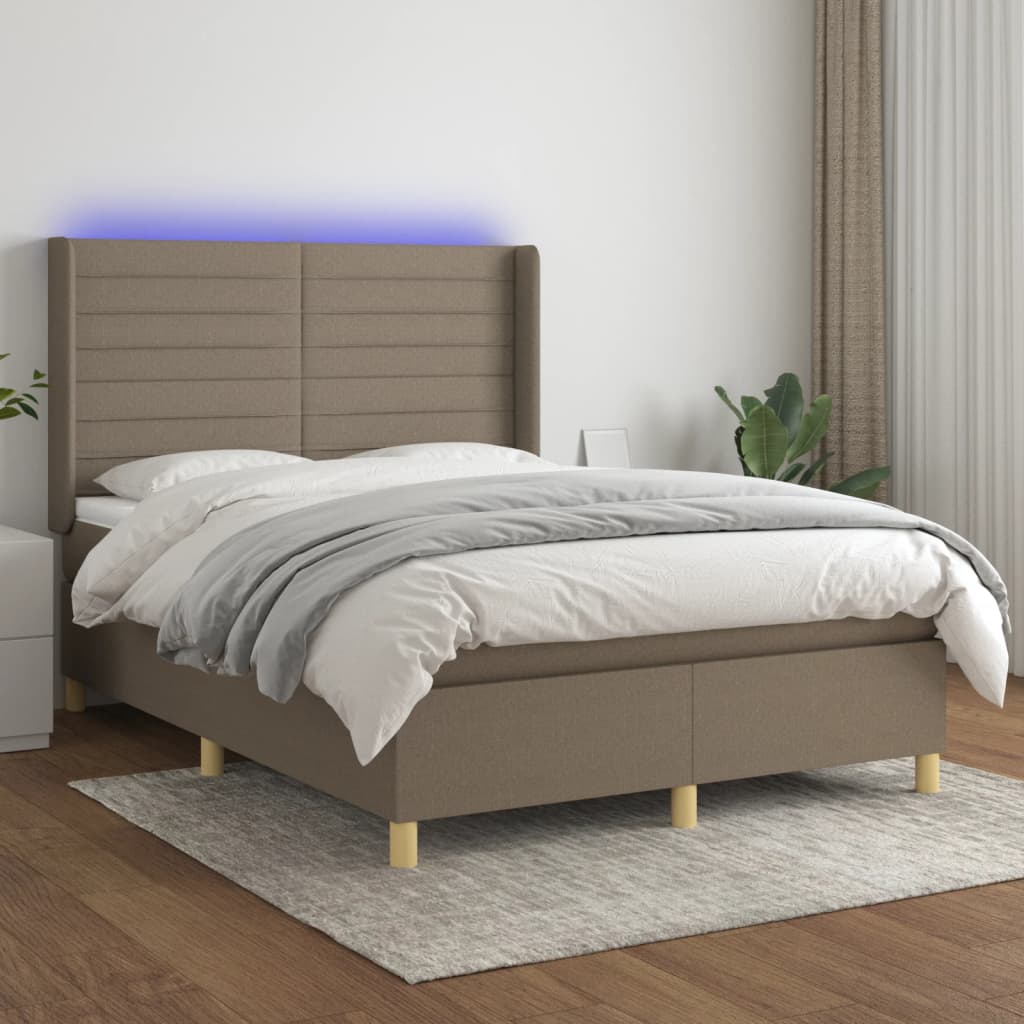 Boxspring met matras en LED stof taupe 140x200 cm is nu te koop bij PeponiXL, paradijselijk wonen!