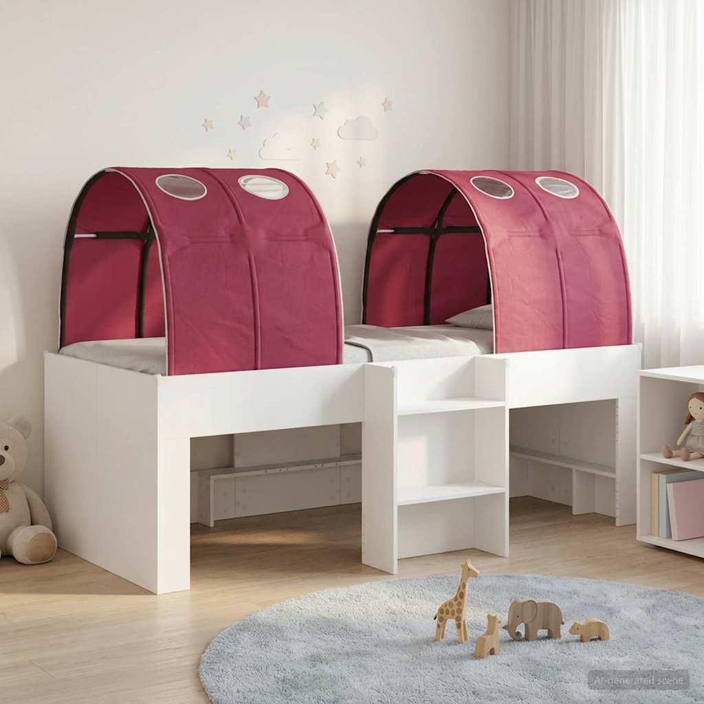 Bed met Tunnel 3 st Wit en Rood Bewerkt hout is nu te koop bij PeponiXL, paradijselijk wonen!