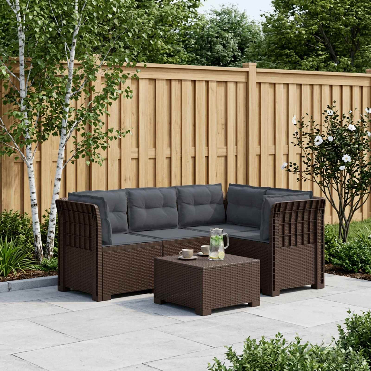 4-Zits Tuin Sofa met Kussens Rattan Look PP Bruin is nu te koop bij PeponiXL, paradijselijk wonen!