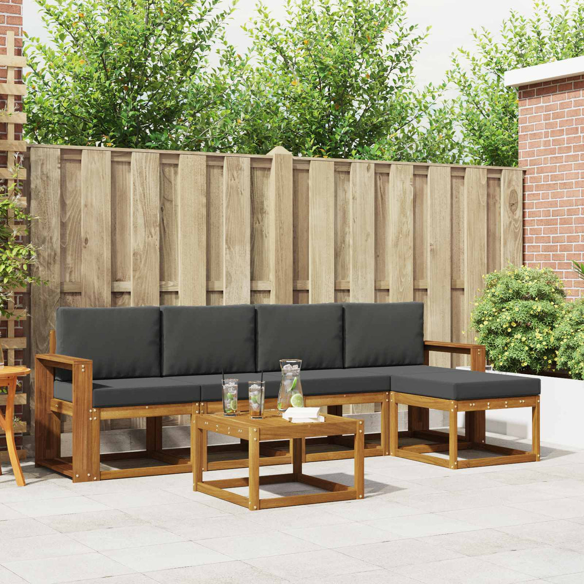 Buiten bankenset met kussen 6 pcs Natuurlijk en Antraciet is nu te koop bij PeponiXL, paradijselijk wonen!
