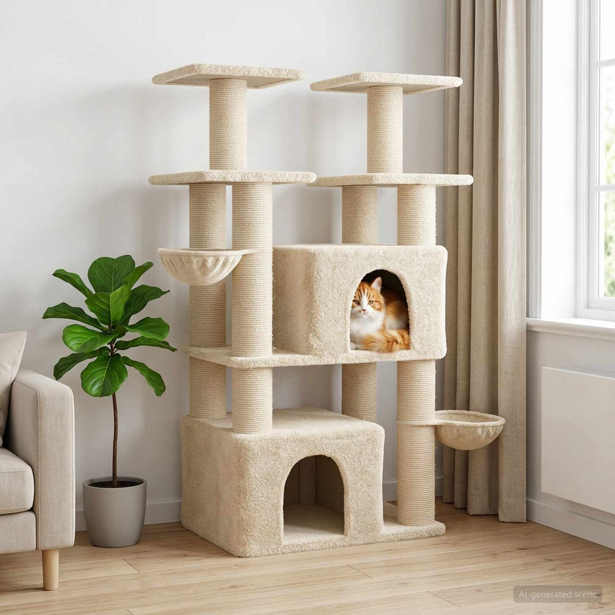 Kattenboom met sisal krabpalen 2 st Crèmekleurig 147 cm is nu te koop bij PeponiXL, paradijselijk wonen!