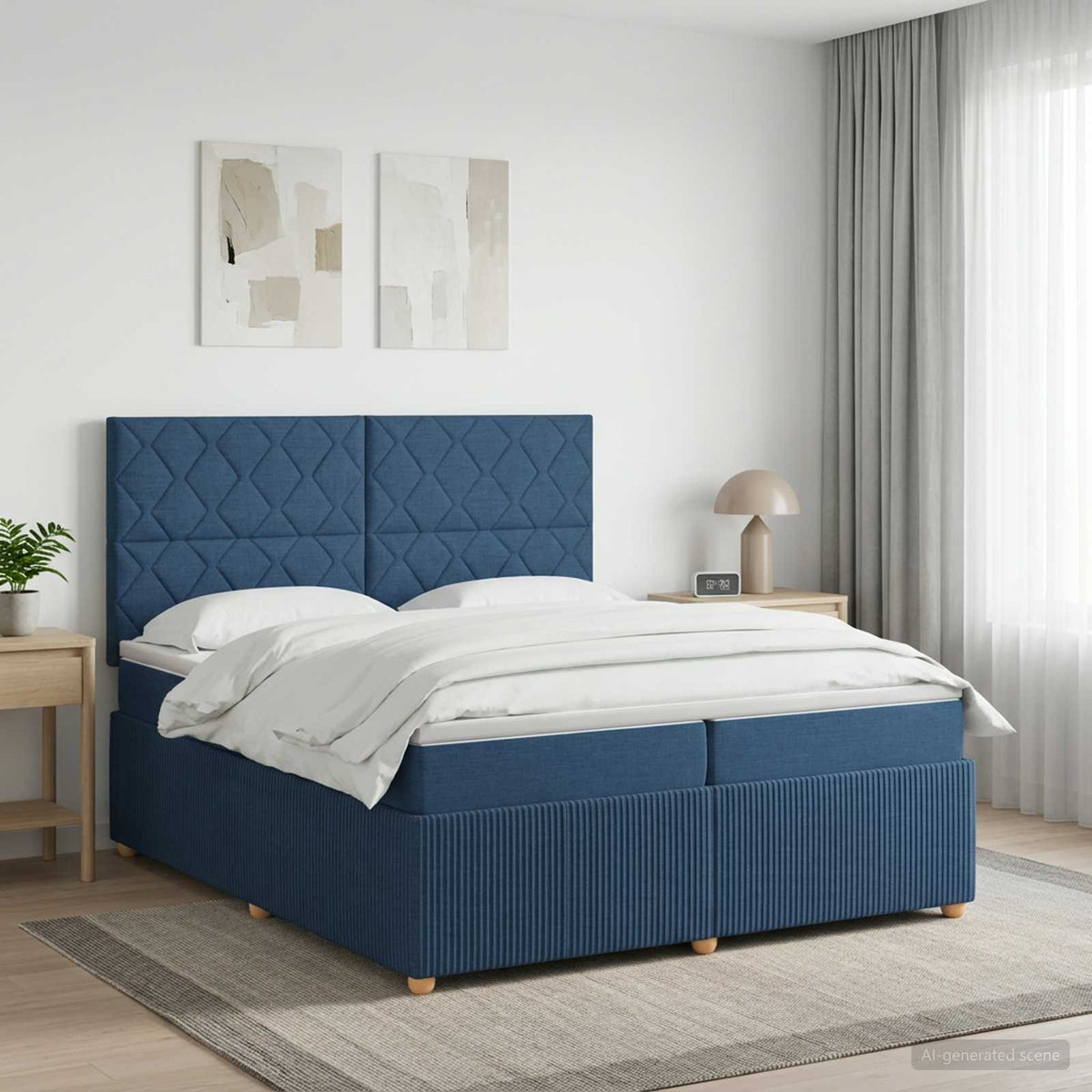 Boxspringbed met matras met hoofdeinde Blauw 200 x 200 cm Stof is nu te koop bij PeponiXL, paradijselijk wonen!