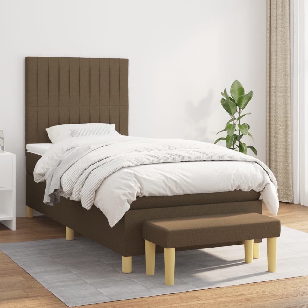 Boxspring met matras stof donkerbruin 90x190 cm is nu te koop bij PeponiXL, paradijselijk wonen!