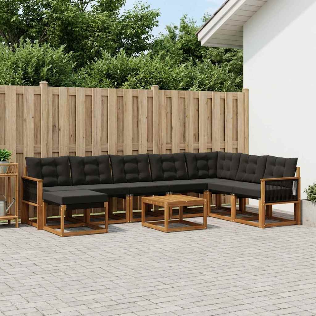 Buiten bankenset met kussen 9 pcs Naturel en Zwart is nu te koop bij PeponiXL, paradijselijk wonen!