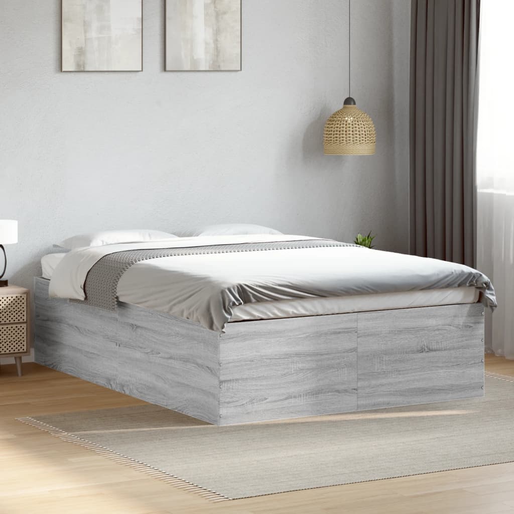 Bedframe bewerkt hout grijs sonoma eikenkleurig 140x200 cm is nu te koop bij PeponiXL, paradijselijk wonen!