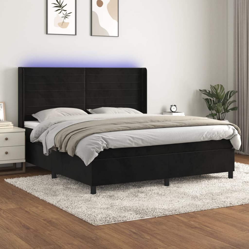 Boxspring met matras en LED fluweel zwart 180x200 cm is nu te koop bij PeponiXL, paradijselijk wonen!