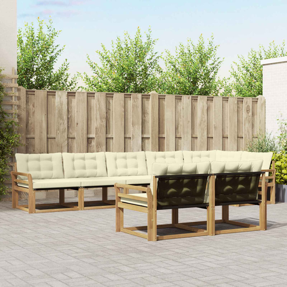 Buiten bankenset met kussen 8 pcs Wit en crèmekleurig is nu te koop bij PeponiXL, paradijselijk wonen!