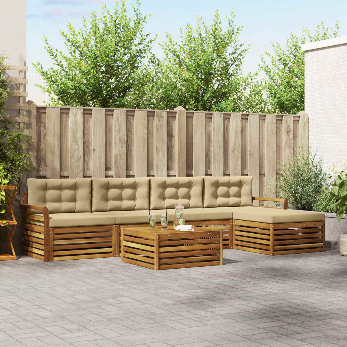 Buiten bankenset met kussen 6 pcs Natuurlijk en Beige is nu te koop bij PeponiXL, paradijselijk wonen!