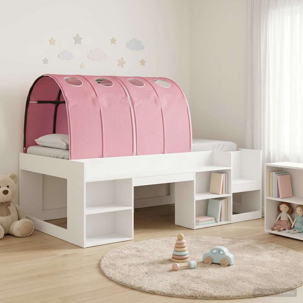 Bedframe met tunnel met plank 3 st Wit en Roze Bewerkt hout is nu te koop bij PeponiXL, paradijselijk wonen!